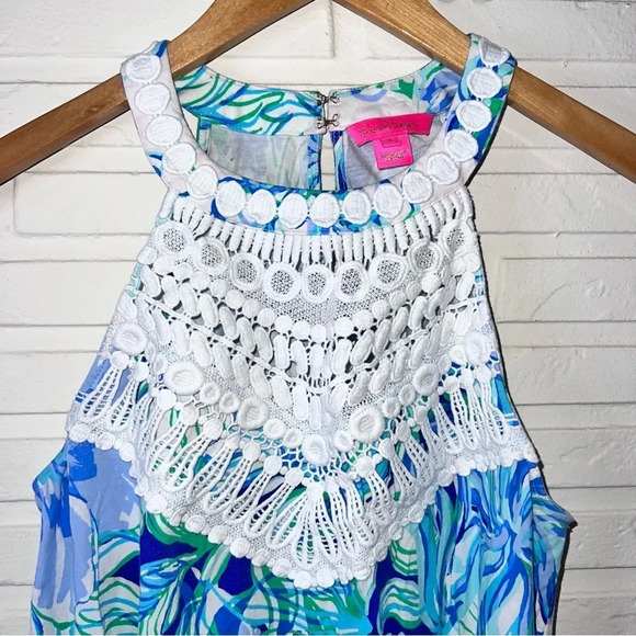 Lilly Pulitzer Blue and Green Floral Halter Neck Dawn Top, Women’s Size Small - Picture 2 of 6